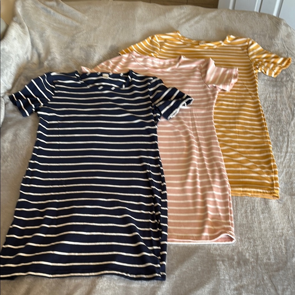 Womens stretchy striped spring dress XS Navy, Pink, Mustard